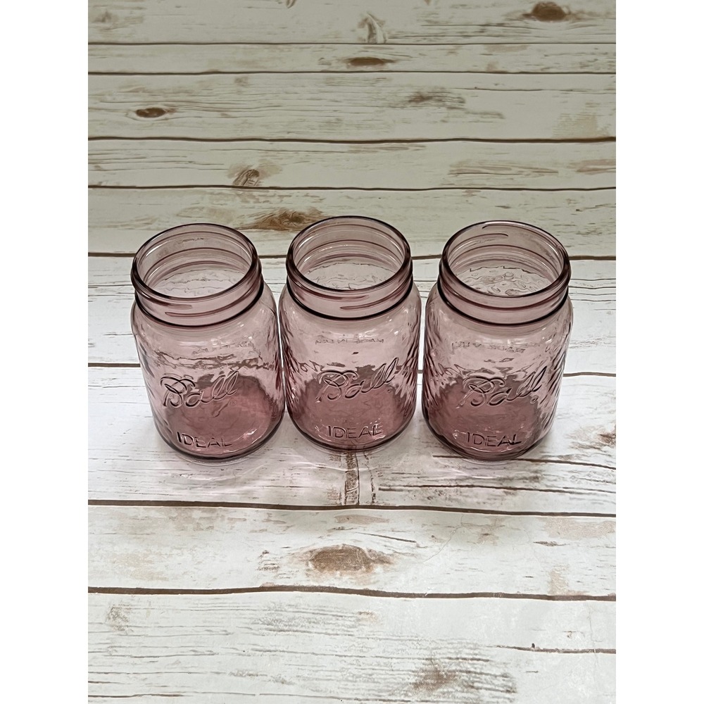 Ball Mason Jars Purple Ideal Embossed Glass Set of 3 Made in USA Wide Mouth - Picture 3 of 5